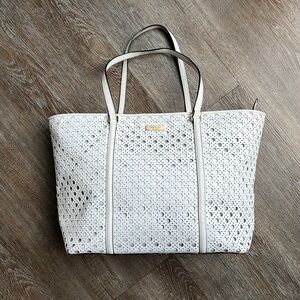 Kate Spade Dally Newbury Lane Caining Perforated Leather Bright White Tote